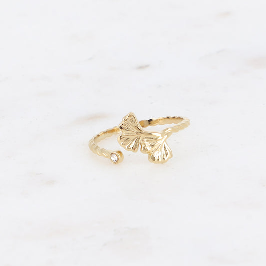 Bague ginkgos et oxyde de zirconium