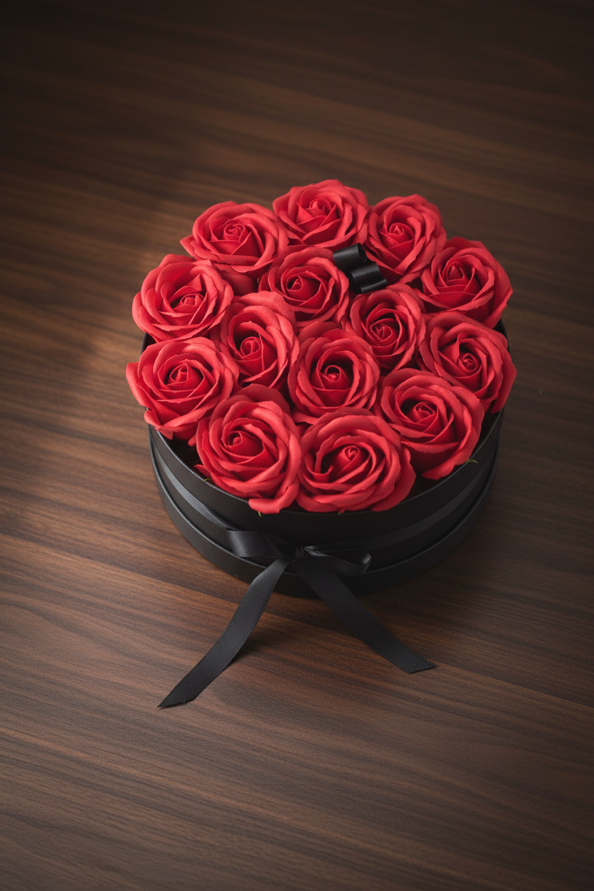 Bouquet de fleurs de savon - Roses Rouges - Rond