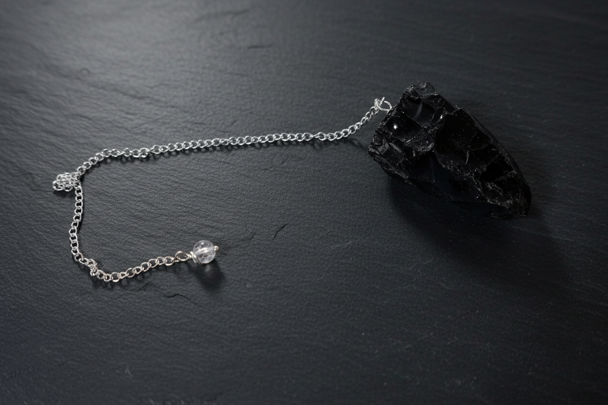 Rough black obsidian pendulum
