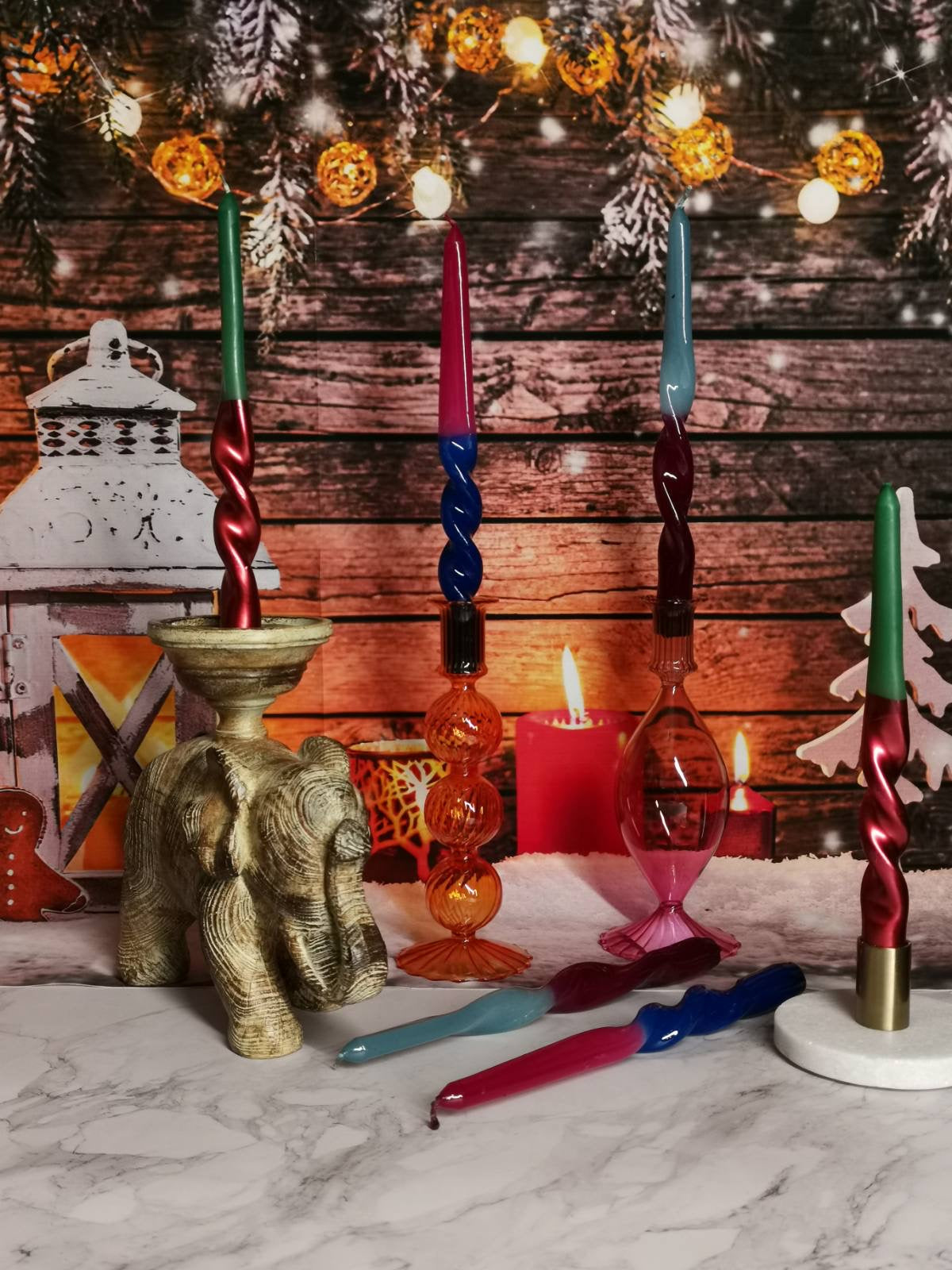 Bougie Torsade en bordeaux et bleu