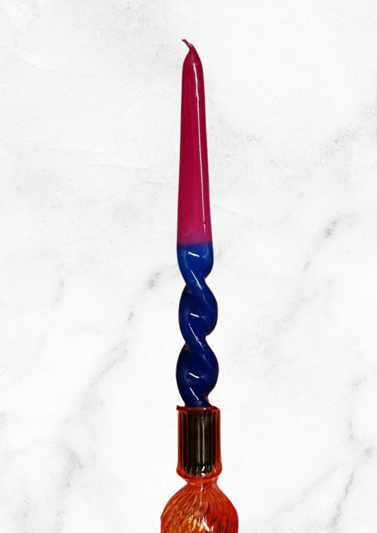 Bougie Torsade bleue-rose