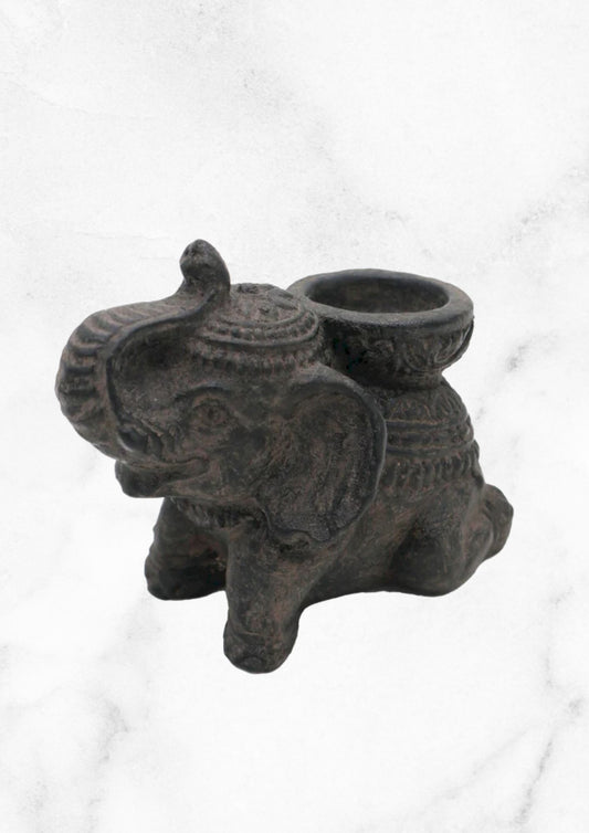 Brûleur d'Encens & Bougeoir Éléphant (noir antique)