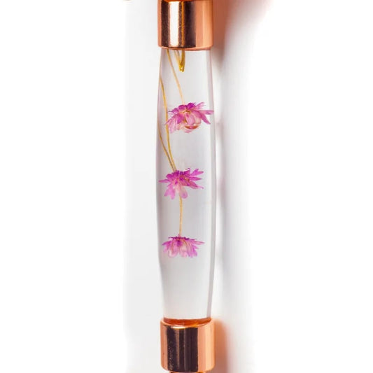 Rouleau de massage en Quartz rose et fleurs roses dans le manche