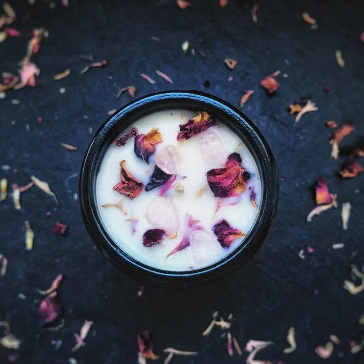 Bougie "Amour et Douceur" Rose et Verveine, cristal de Quartz rose