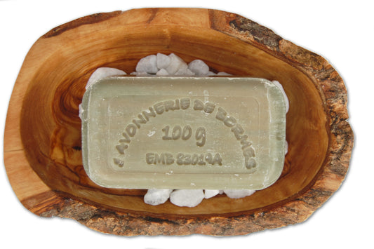 Porte-savon en bois d'olivier rustique + rainures Taille L