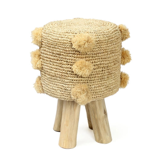 Tabouret à pompon en raphia