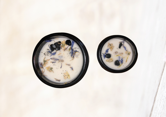 Bougie "Nouvelle Lune" Rose, Citron & Bois de Santal, Obsidienne noire Grand format