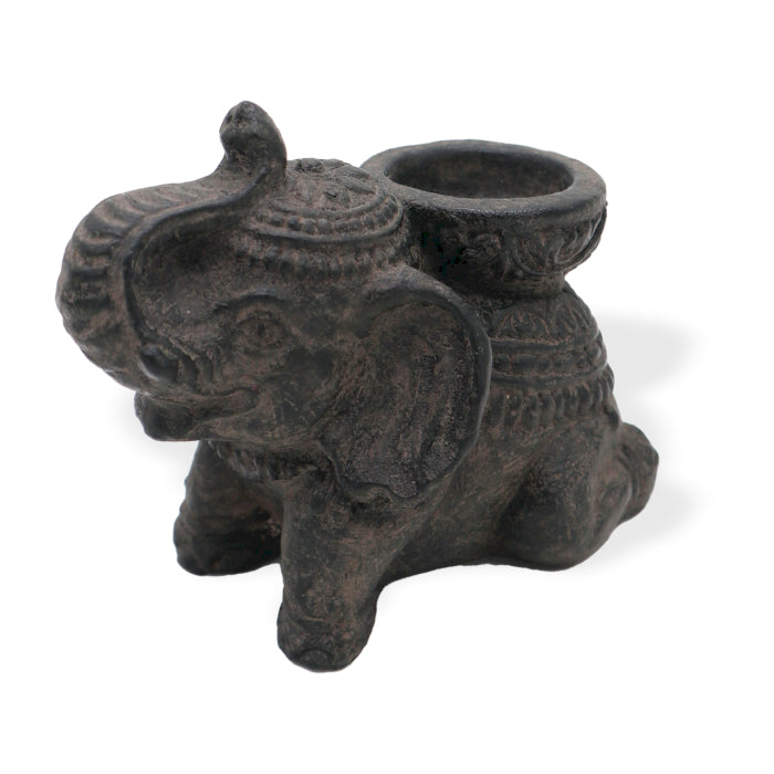 Brûleur d'Encens & Bougeoir Éléphant (noir antique)