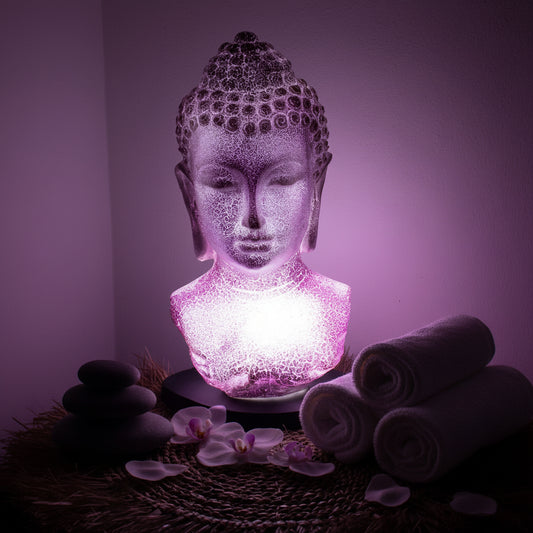 Lampe Buste de Bouddha – Lavande Craquelée