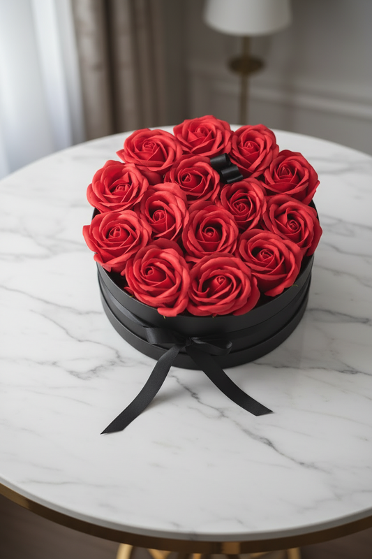 Bouquet de fleurs de savon - Roses Rouges - Rond