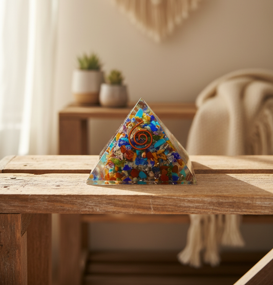 Orgonite Pyramide avec un mélange de minéraux