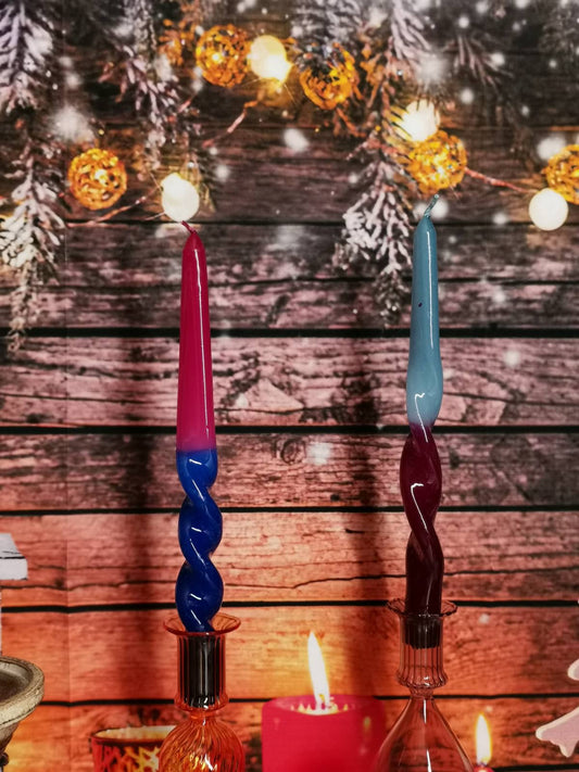Bougie Torsade bleue-rose