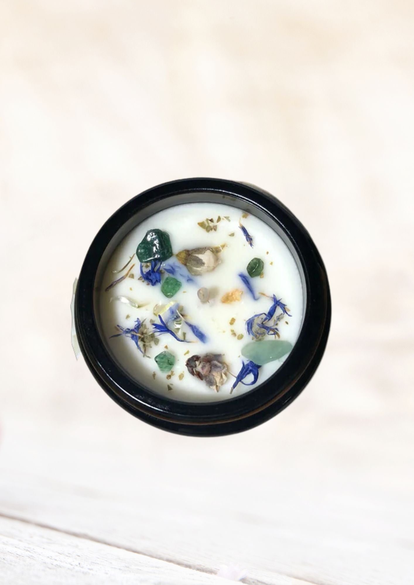 Bougie "Après la Pluie " Vétiver, Patchouli, Citron, Menthe verte & Fleurs de Cerisier, Aventurine verte