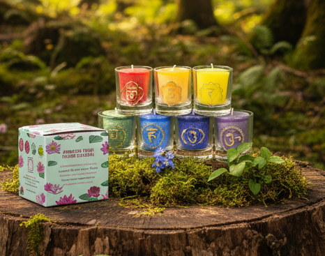 Set de 7 bougies votives parfumées Chakra coffret cadeau