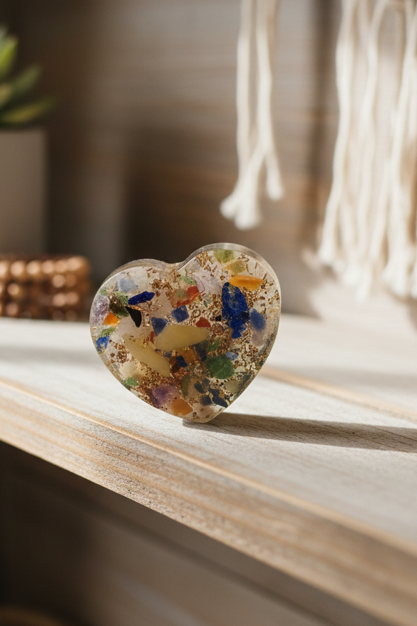 Resin heart mixed with minerals