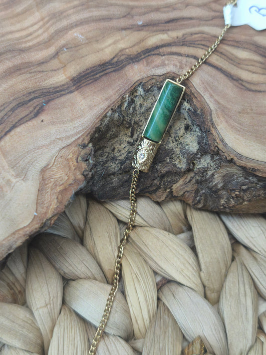 Golden Cyle bracelet with green jasper stone and white zirconia eye