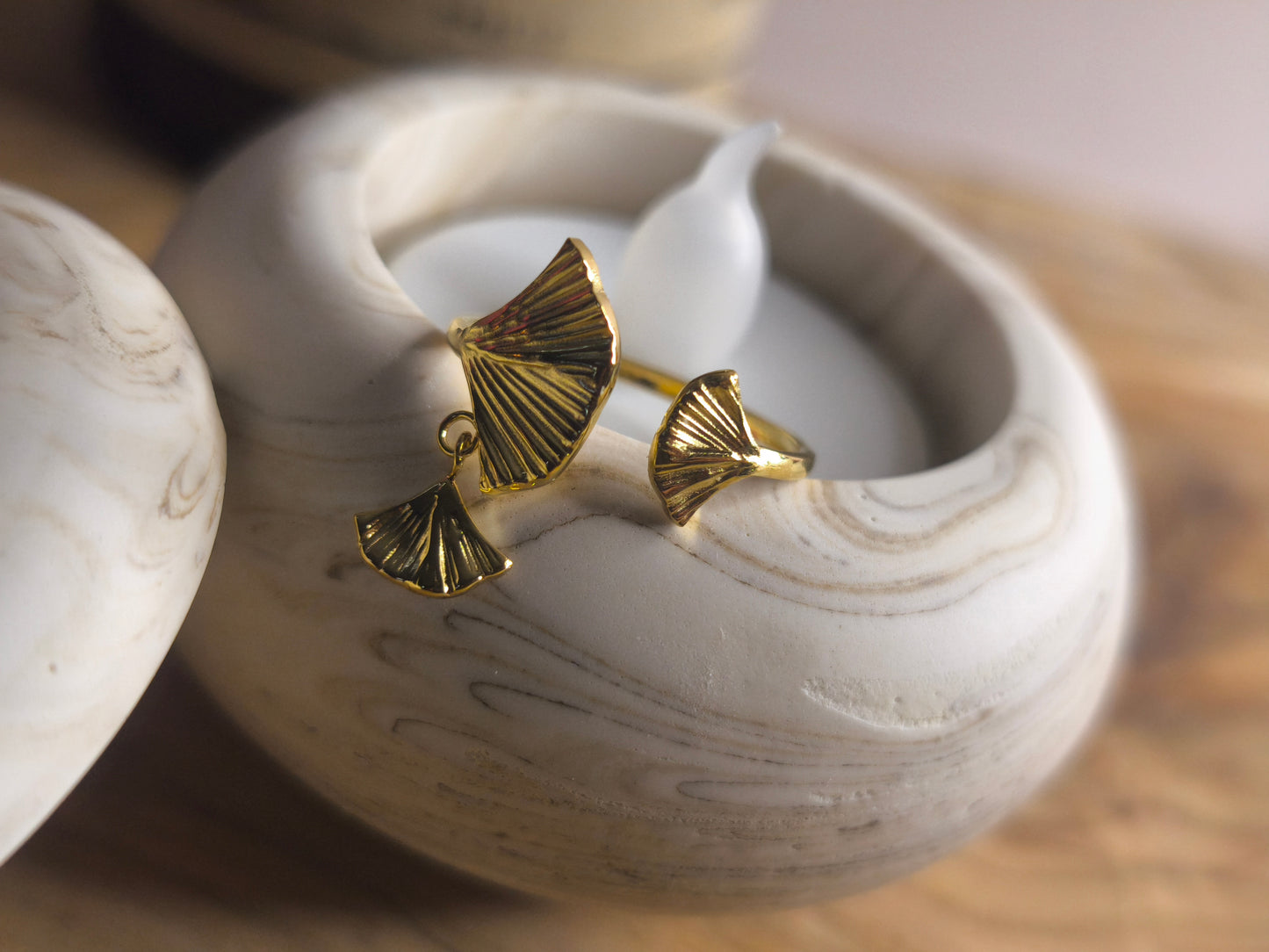 Bague Nemphys - 3 feuilles de ginkgo