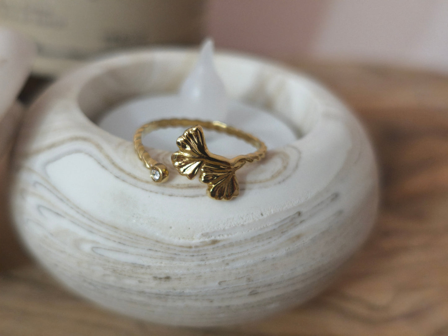 Bague ginkgos et oxyde de zirconium