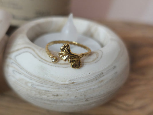 Bague ginkgos et oxyde de zirconium