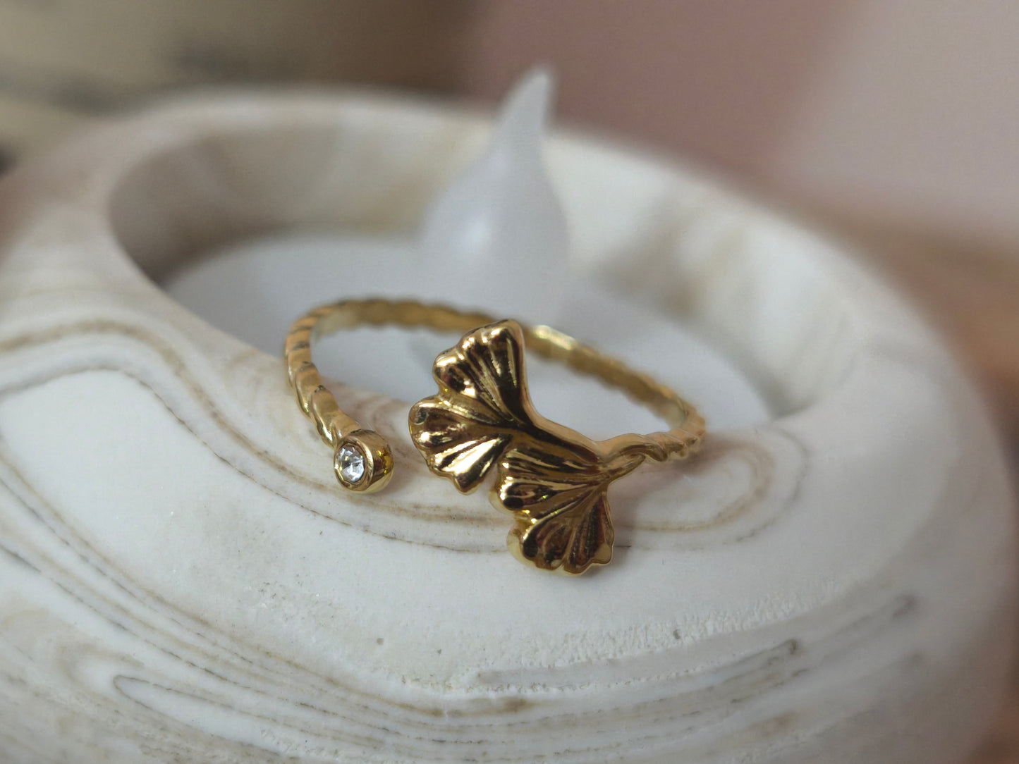Bague ginkgos et oxyde de zirconium