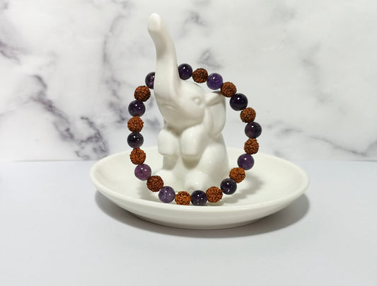 Bracelet Rudraksha et Améthyste