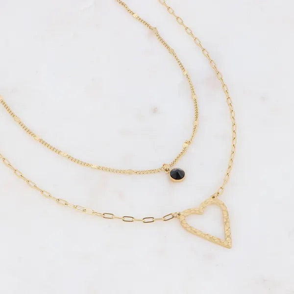Collier Célian doré et cristal noir